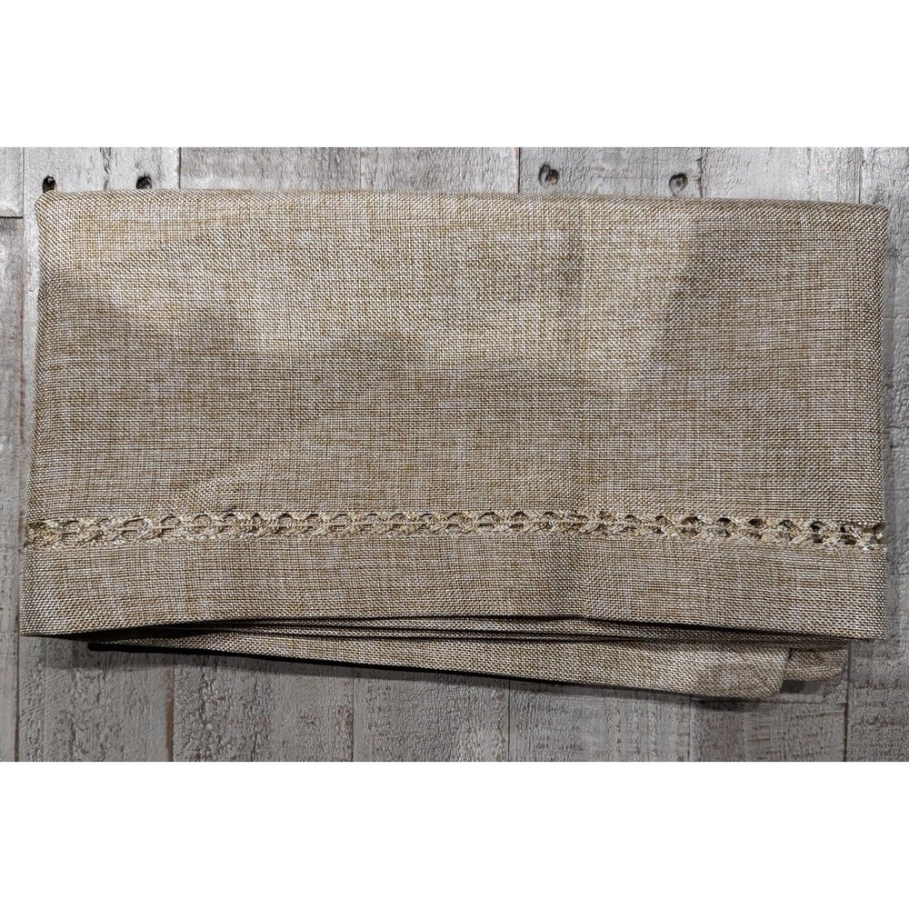 Handmade Hemstitch Linen Table Runner Beige Woven 14x108in Rectangular Modern
